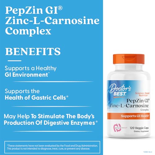 Doctor's Best PepZin GI, Zinc-L-Carnosine Complex, Non-GMO, Vegan, Gluten Free, Soy Free, Digestive Support, 120 Veggie Caps