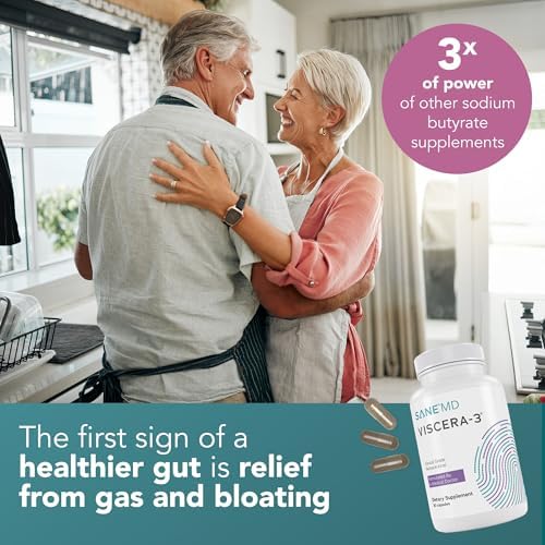 SANE MD - Viscera 3 Postbiotics with Tributyrin - Sodium Butyrate Supplement for Gas and Bloating Relief - Gut Health - IBS & Leaky Gut Butyric Acid Supplement - NSF Certified - 30 Capsules