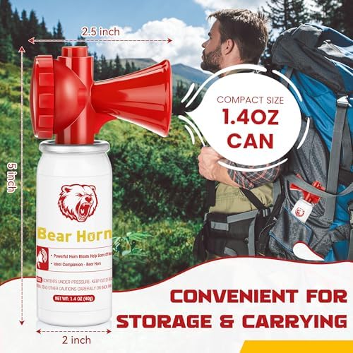 Bear Horn to Scare Bears 1.4oz, Very Loud 120dB Bear Air Horns for Safety for Hiking, Heard Up to 1/2 Mile Away, Bear Spray Self Defense, Blow Horn to Scare Wild Animals, Bear Alarm