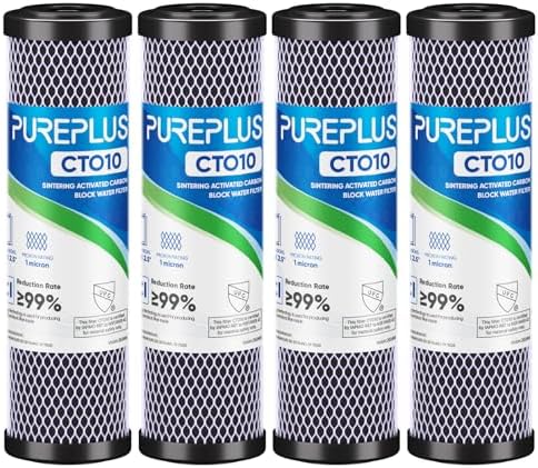 1 Micron 2.5" x 10" Whole House CTO Carbon Water Filter Cartridge Replacement for Under Sink Water Filter System, Dupont WFPFC8002, WFPFC9001, FXWTC, SCWH-5, WHEF-WHWC, WHCF-WHWC, AMZN-SCWH-5, 4Pack