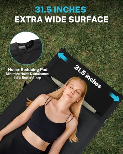 Gonex 31.5" Extra Wide Camping Cot with Premium Pillow Pocket Supports 350lbs, Portable Ultralight Folding Cot Bed for Adults Travel, Beach, Home, Sleeping (Black)