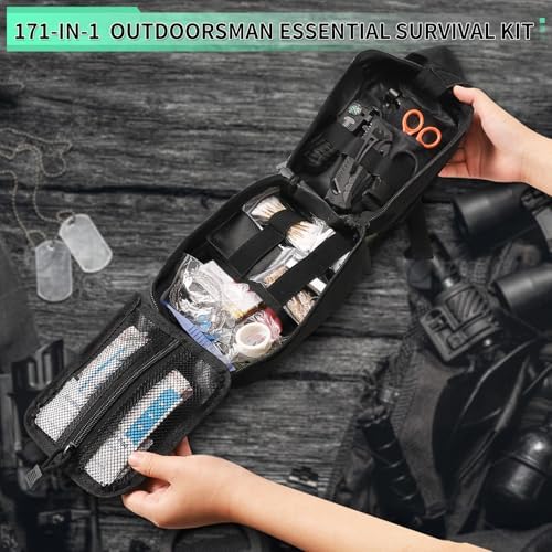 171PCS Survival First Aid Kit with Survival Gear, First Aid Supplies, Emergency Tent, and MOLLE Nylon Bag, Ideal for Car, Travel, Home, Outdoor Adventures, for Men, Christmas, Teens