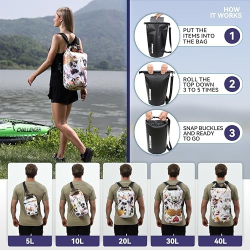 MARCHWAY Floating Waterproof Dry Bag Backpack 5L/10L/20L/30L/40L, Roll Top Sack Keeps Gear Dry for Kayaking, Rafting, Boating, Swimming, Camping, Hiking, Beach, Fishing