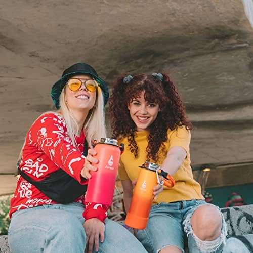 Farsea Insulated Water Bottle With Paracord Handle, Protective Boot and 2 Lids (Straw Lid & Spout Lid), Stainless Steel Water Bottle Wide Mouth, Double Wall Sweat-Proof BPA-Free, 24 oz