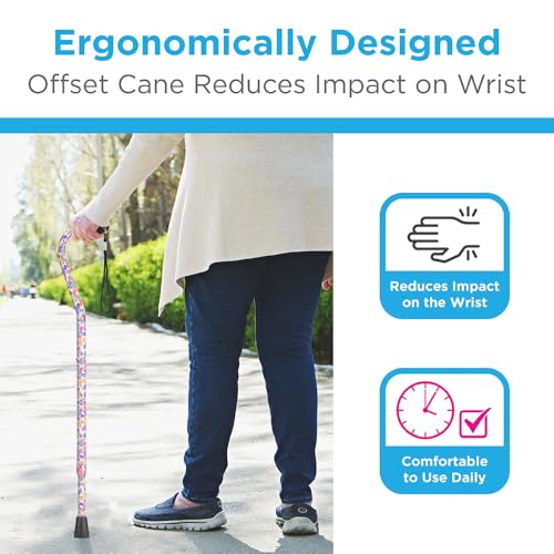NOVA Medical Products Designer Walking Cane with Offset Handle, Lightweight Adjustable Walking Stick with Carrying Strap, "Butterfly Symphony" Design