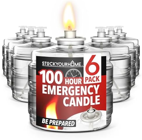 100 Hour Candle Pack of 6, Emergency Candles for Power Outages, Hurricane Storm Survival, and Camping, Liquid Long Burning Candles, Bulk Emergency Candle Supplies