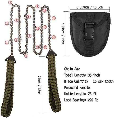 Pocket Chainsaw with Paracord Handle 36 Inches 16 Teeth Long Chain Hand Saw Fast Wood & Tree Cutting Emergency Survival Gear Best for Camping Backpacking Hiking Hunting.