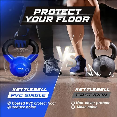 Yes4All 5-65lbs Kettlebells Vinyl Coated Cast Iron for Dumbbell Weights Exercises, Gym, Fitness, Full Body Workout Equipment Push up, Grip and Strength Training