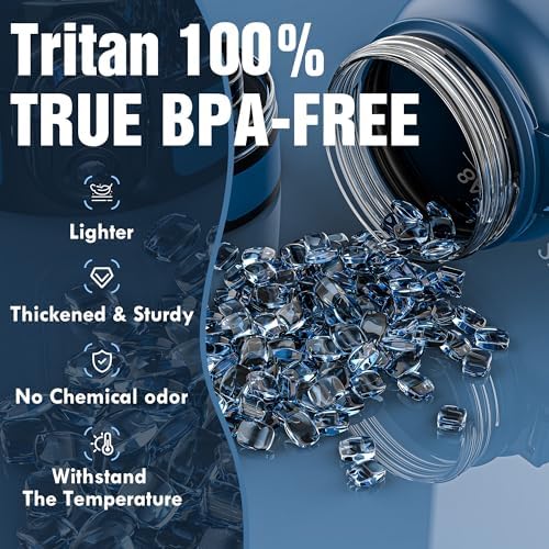 OLDLEY Water Bottle, 32oz Motivational Sports Water Bottle with Time Marker - Times to Drink - Tritan, BPA Free, Wide Mouth Leakproof, Navy Blue Green (1 Bottle)