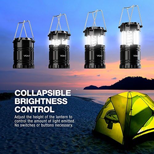 Vont LED Camping Lantern, LED Lanterns, Suitable Survival Kits for Hurricane, Emergency Light for Storm, Outages, Outdoor Portable Lanterns, Black, Collapsible, (Batteries Included)