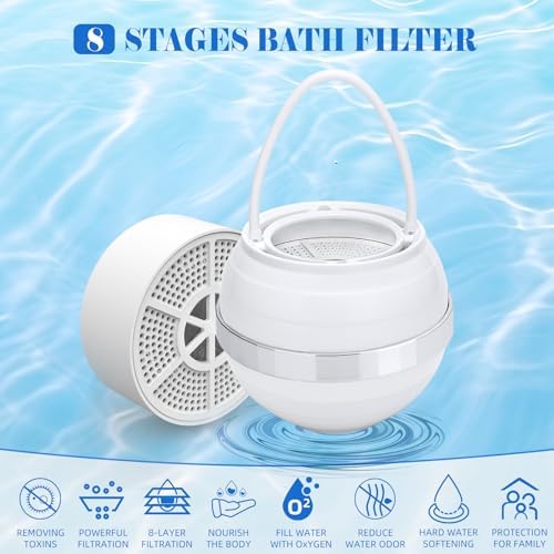 Bath Filter for Tub, Filter for Bathtub Bath Water Filter Removes Hundreds of Contaminants for Softer, Smoother Skin 2500 Gallons of Filtration, BPA Free