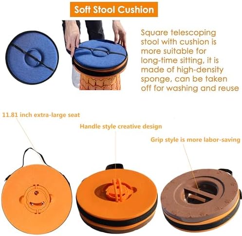 ALEVMOOM Upgraded XXL 19.7" Portable Collapsible Stool with Cushion,Telescoping Folding Stool for Adults,Yet More Sturdy Camping Stool with Load Capacity 1000lbs,for Outdoor Garden Hiking BBQ