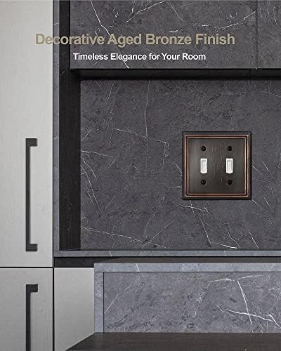Double Toggle Wall Plate, Decorative Aged Bronze Light Switch Cover, Metal Switch Plate Cover, 2-Gang, Midize, 2 Pack