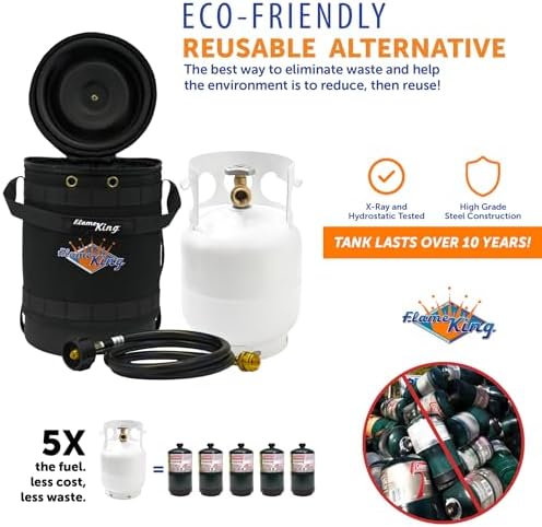 Flame King Gas Hauler Kit - Insulated Protective Carry Case, 5LB Propane Tank and Adapter Hose for Camping and Outdoor Adventures, Black/White