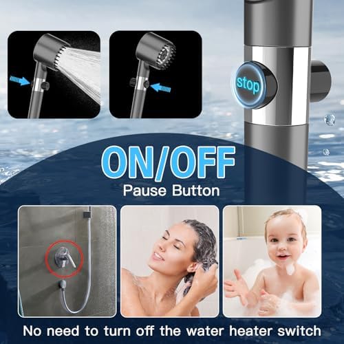 Filtered Shower Head with Handheld, High Pressure Shower Heads 3 Spray Mode with ON/OFF Switch, Power Wash for Bathroom Cleaning, Shower Head with Filters Prevents Dry Skin and Damaged Hair