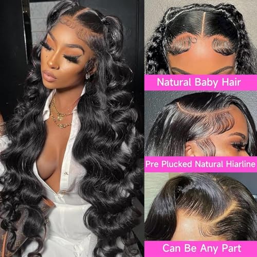 30 Inch Body Wave Lace Front Wigs Human Hair 13x6 HD Lace Front Wigs Human Hair Pre Plucked Brazilian Human Hair Wigs for Women 180 Density Glueless Lace Frontal Wigs Human Hair Black Body Wave Wig