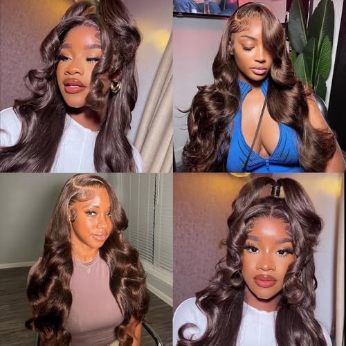 ALLRUN Brown Body Wave Bundles Human Hair 18 20 22 Inch Reddish Brown Human Hair Extensions 12A 100% Unprocessed Brazilian Virgin Hair 3 Bundles Chocolate Color Body Wave 4# Color