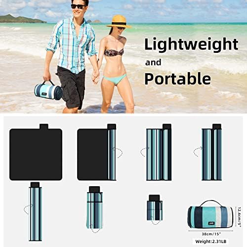 ZAZE Picnic Blankets Beach Blanket, 80''x80'' Extra Large Thick 3-Layers, Sandproof Machine Washable Waterproof Foldable Oversized XL Outdoor Mat, for Camping, Park, Travel, Grass(Blue White Stripe)