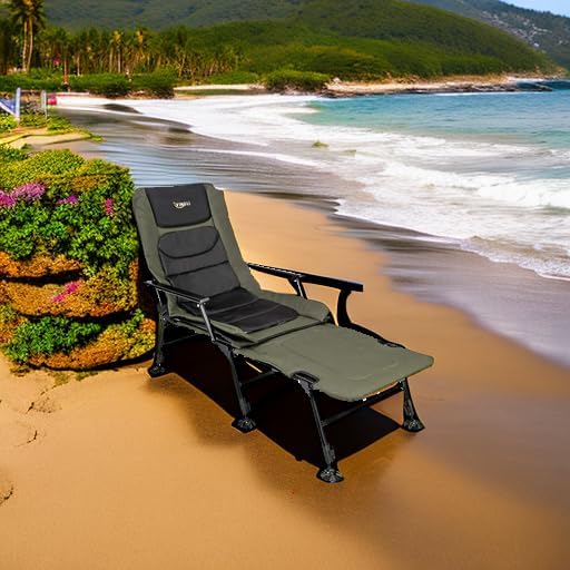 VINGLI Heavy Duty Fishing Chair with Footrest Support 440 LBS, Oversized Camping Chairs with 160° Adjustable High Back, Beach Chair for Outdoors/Yard/Forest