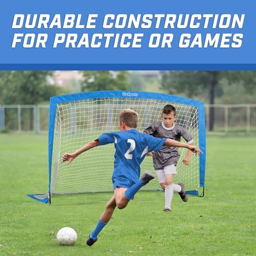 GoSports Portable Soccer Goals for Kids - 13 Color Options - Choose 4 x 3 ft or 6 x 4 ft - Team Tone Pop Up Nets for Backyard