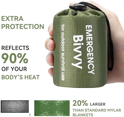 Esky Emergency Sleeping Bag, Portable Emergency Blanket Thermal Bivy Sack, Waterproof Lightweight Survival Gear with Compass for Camping Hiking Outdoor Adventure