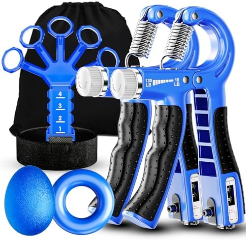 Grip Strength Trainer(5 Pack) with Finger Exerciser, Hand Grip Strengthener, Finger Stretcher,Grip Ring & Stress Relief Ball for Muscle Building and Injury Recover with Carry Bag