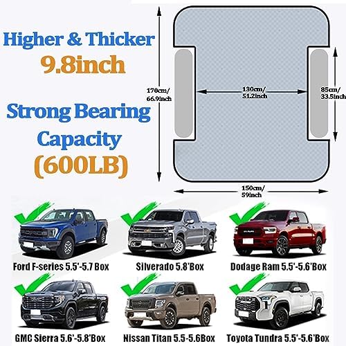 Camping Pickup Truck Bed Air Mattress Thicken Sleeping Pad for 5.5-5.8Ft Full-Size Short Truck Beds Outdoor Camping Car Travel(Navy Blue)