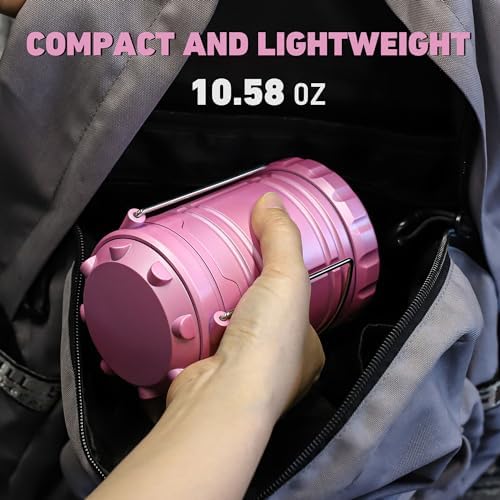 4-Pack LED Pink Camping Lanterns, Portable Camping Lights, Outdoor Handled Lamps, Essential Emergency Lights for Power Outages, Hiking, Hurricane