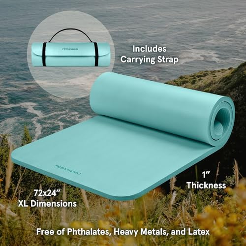 Retrospec Solana Yoga Mat 1" Thick With Nylon Carry Strap for Men & Women - Non Slip Exercise Mat for Home Yoga, Pilates, Stretching, Floor & Fitness Workouts