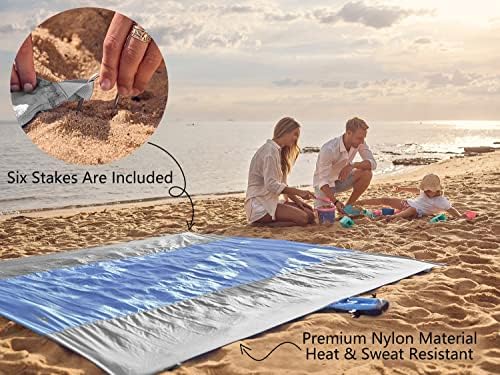 WEKAPO Beach Blanket Sandproof Waterproof, Extra Large Beach Mat, Oversized & Compact Sand Free Mat Quick Drying, Lightweight & Durable with 6 Stakes & 4 Corner Pockets