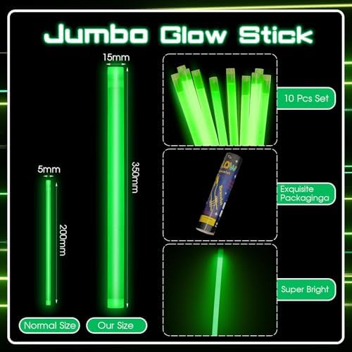 Lewtemi 10 Pcs 14 Inch Large Glow Sticks Christmas Jumbo Sticks Big Glow Stick Giant Light Stick Emergency Light Stick for Camping Accessories, Survival Kit