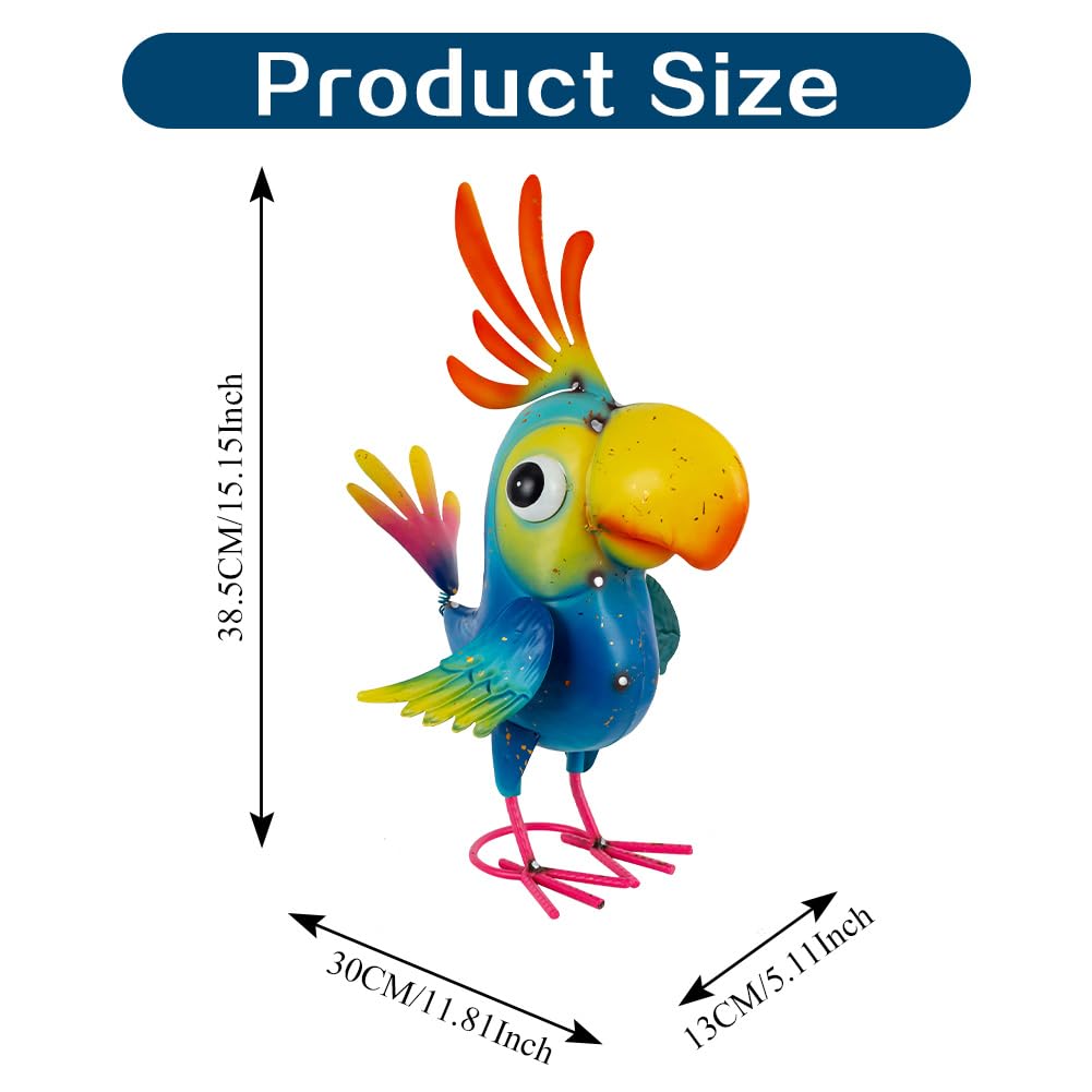 ViteenLight Metal Parrot Statue Outdoor Garden Decor,15" Bird Decor Yard Statue Decorations Outdoor,Funny Parrot Sculpture for Patio, Lawn, Backyard