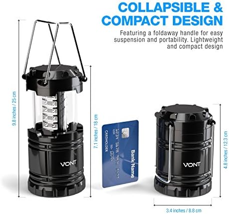 Vont LED Camping Lantern, LED Lanterns, Suitable Survival Kits for Hurricane, Emergency Light for Storm, Outages, Outdoor Portable Lanterns, Black, Collapsible, (Batteries Included)