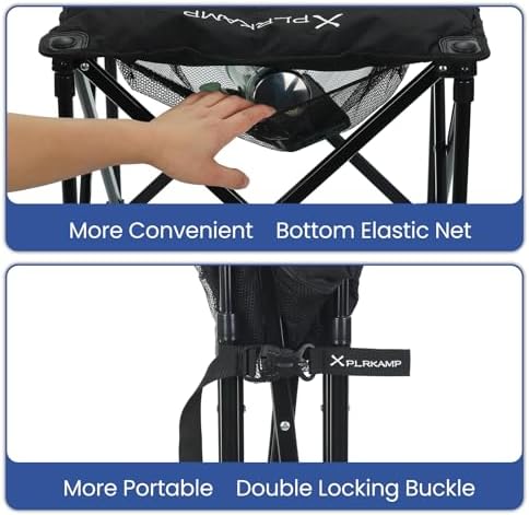 Padded Camping Stool, 18 Inch Oversized Camping Foot Rest, 500lb Camping Chairs Outdoor Footstool Portable Camping Ottoman for Camping Gardening Fishing w/Storage Net Carry Bag (2, Black)