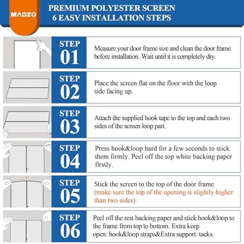 MAGZO Magnetic Screen Door, 32'' x 80'', High-Density Fiber Mesh Net Curtain Scratch-Proof, Pet Friendly, Annoying Creatures-Resistant, Magnets for Sliding Glass/Patio/Single/Front/Back Doors, White