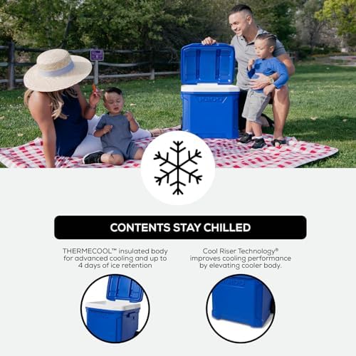 Igloo Cooler with Wheels, Profile II 28 Qt Hard Sided Ice Chest - Portable Insulated Container with Leak-Proof Design for Outdoor Use