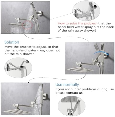 G-Promise All Metal 8 Inch Dual Square Shower Head with Handheld Combo, Rain Shower Head, Adjustable Extension Arm, Smooth 3-Way Diverter, 71 Inch Extra Long Hose - A Bathroom Upgrade (Brushed Nickel)
