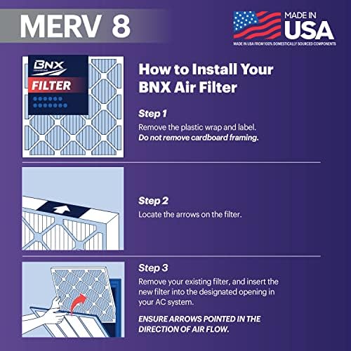 BNX TruFilter 20x24x1 Air Filter MERV 8 (6-Pack) - MADE IN USA – Dust & Pet Defense Electrostatic Pleated Air Conditioner HVAC AC Furnace Filters for Dust, Pet, Mold, Pollen MPR 600 – 700 & FPR 5