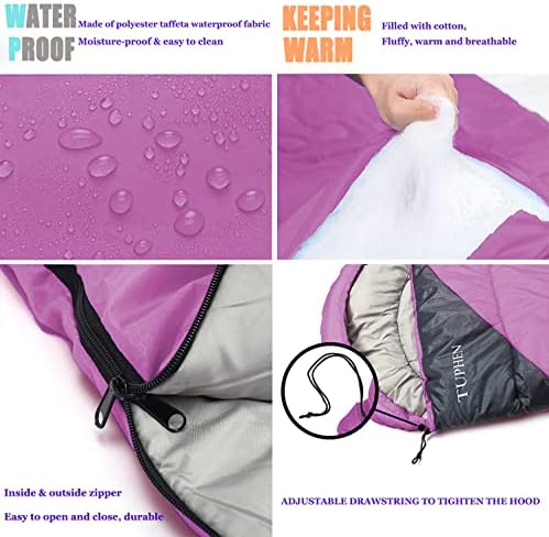 tuphen- Sleeping Bags for Adults Kids Boys Girls Backpacking Hiking Camping Microfiber Liner, Cold Warm Weather 4 Seasons Indoor Outdoor Use, Lightweight & Waterproof