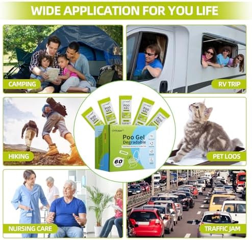 Portable Toilet Powder, Eco Absorbent Gel Liquid Waste Gelling and Deodorizing, Poo Urine Powder for Emergency Toilet Waste Treatment, Camping Outdoor Hiking