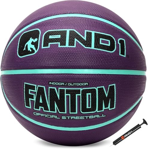 AND1 Fantom Rubber Basketball: Official Regulation Size 7 (29.5 inches) Rubber Basketball - Deep Channel Construction Streetball, Made for Indoor Outdoor Basketball Games