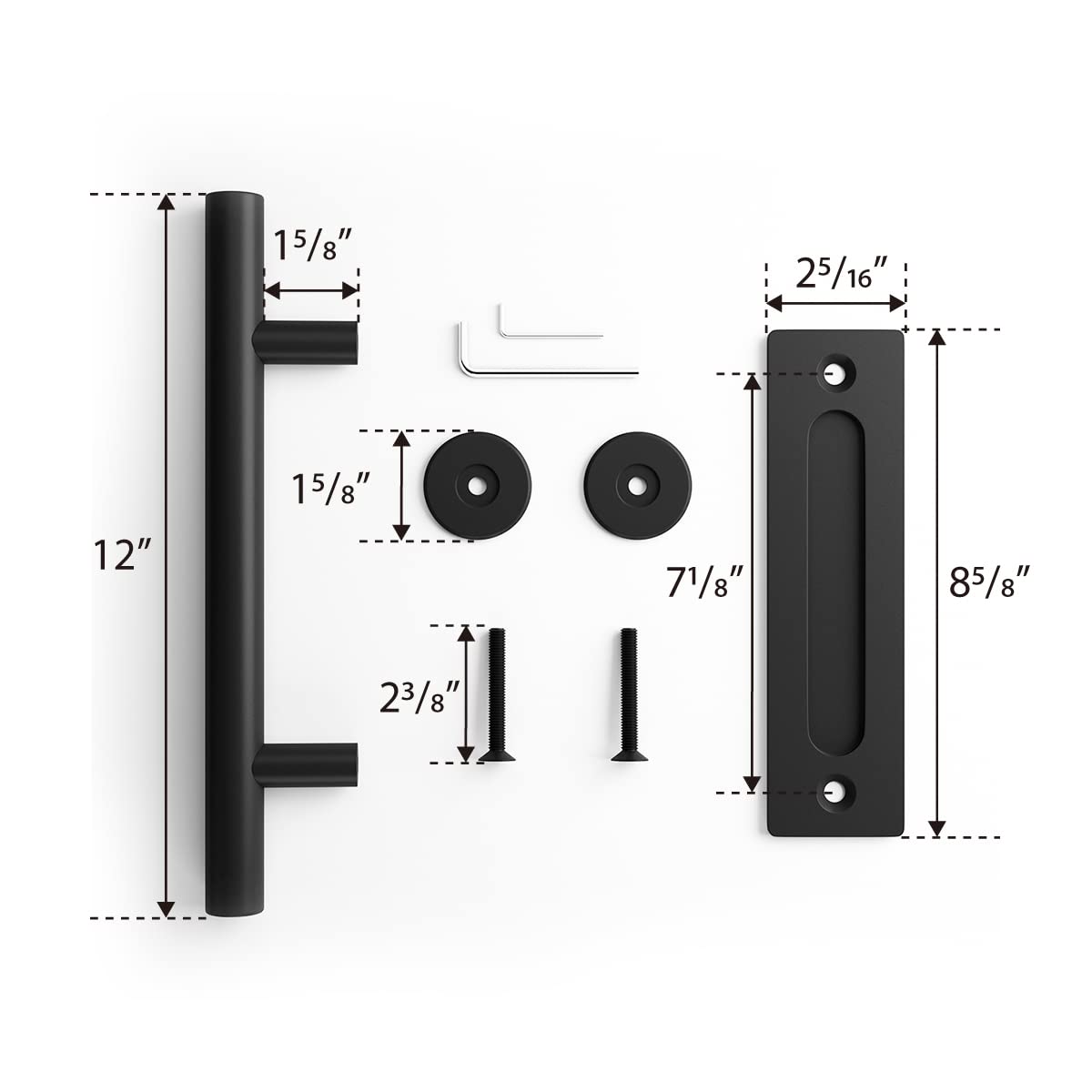 SMARTSTANDARD 2PCS Sliding Barn Door Handle, 12 Inch Heavy Duty Pull and Flush Hardware Set, Black, Large Rustic Two-Side Design, Round