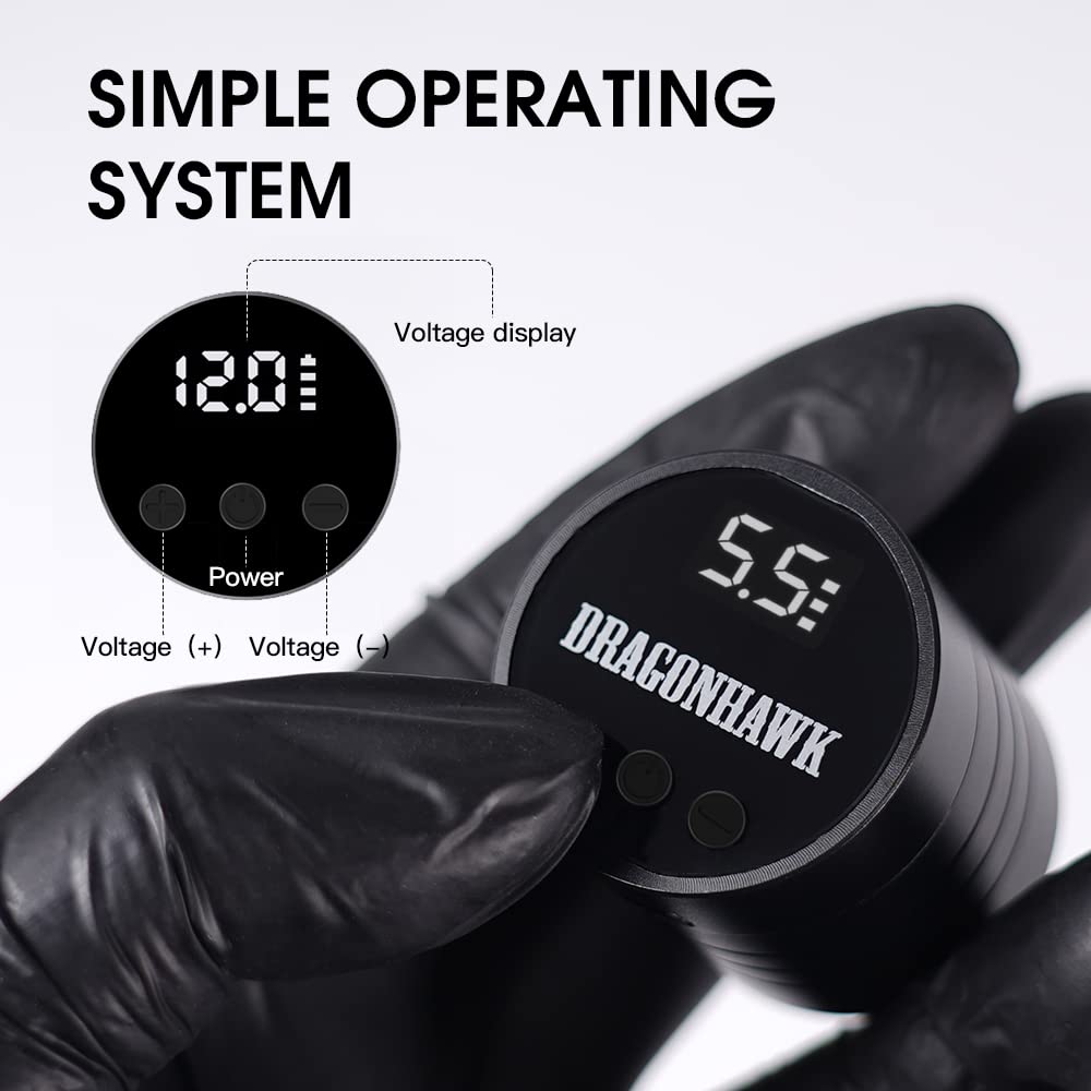 Dragonhawk Wireless Tattoo Kit 2 Batteries Tattoo Gun Kit Beginner Complete Tattoo Machine Pen Kit Pro Coreless Motor