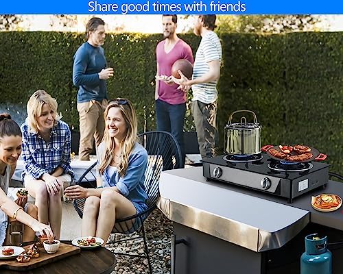 Propane Stove 2 Burner Gas Stove Auto Ignition 26000 BTU Tempered Glass Propane Burner LPG with CSA Hose for Outdoor Cooking, Emergency