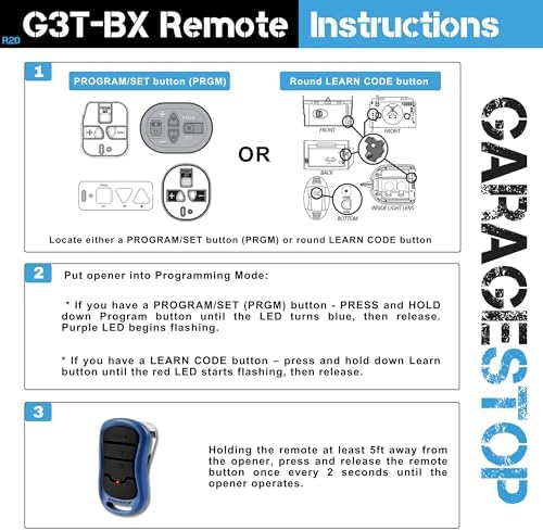 Garage Stop 2X for Genie Intellicode Garage Door Remote, G3T-BX (37218R) 3-Button Genie Garage Door Opener Remote Replacement, Auto-Seek Dual Frequency, Blue