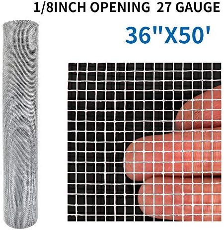 AMAGABELI GARDEN & HOME 36in x 50ft 1/8 inch Hardware Cloth 27 Gauge Galvanized Steel Chicken Wire Mesh Roll Fence Mesh for Bee Screen Plant Supports Poultry Netting Square Snake Fencing Gopher