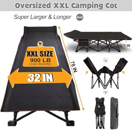 ABORON 2Pack Oversized XXL Folding Camping Cot W/Mat for Adults, 78" L x 32" W x 18" H,Heavy Duty Outdoor Bed with Carry Bag,1200 D Layer Oxford Travel Camp Cots