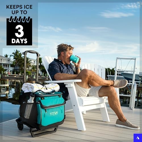 Titan Deep Freeze 60 (50+10) Can Wheeled Cooler - Collapsible Rolling Cooler with Wheels and All-Terrain Cart