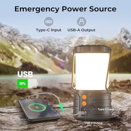 2 Pack Camping Lantern,Led Camping Lanterns,5000mAh Rechargeable Battery Emergency Lights for Power Outages,3 Colors,IPX4 Waterproof Portable Flashlight Camping Tent Light for Home or Hurricane Hiking