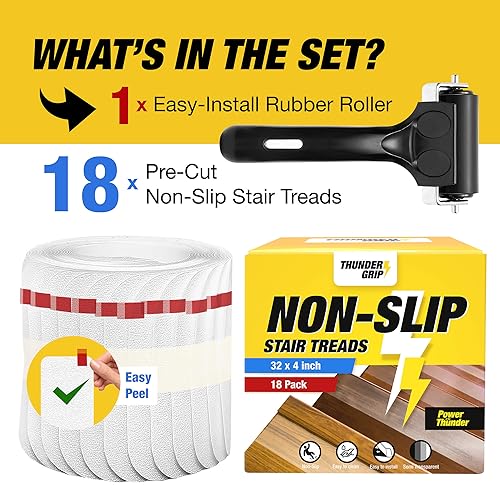 32"x4" Clear Non-Slip Stair Treads for Wooden Steps (18-Pack) - Self Adhesive Strips - Transparent Indoor